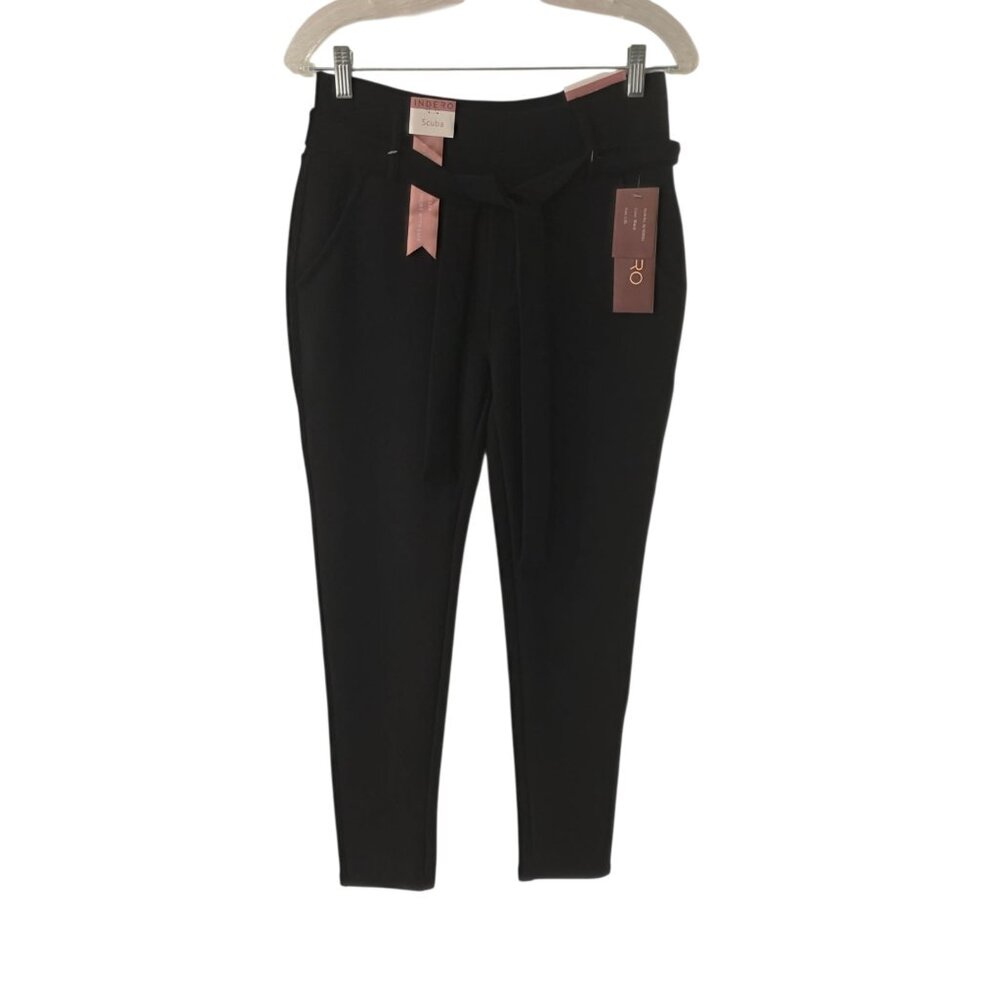 Indero Scuba Pants Dress Legging Pants Tie Belt Stretch Black L/XL NEW NWT‎